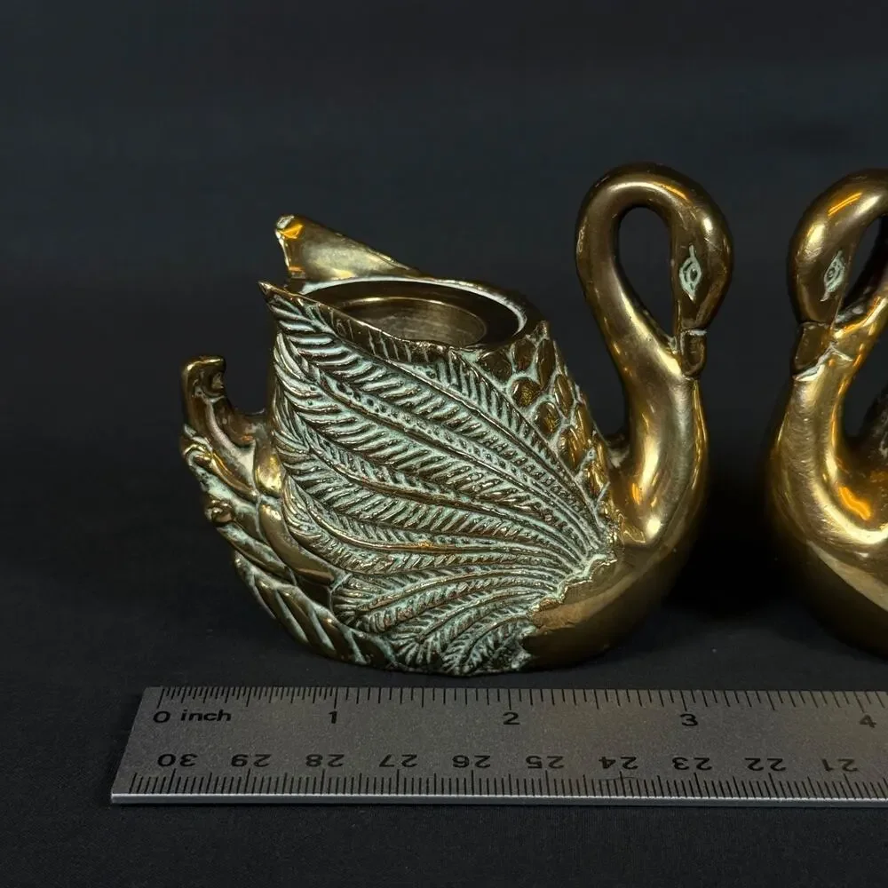 Exquisite Vintage Brass Swan Taper Candle Candlestick Holder A Timeless Treasure